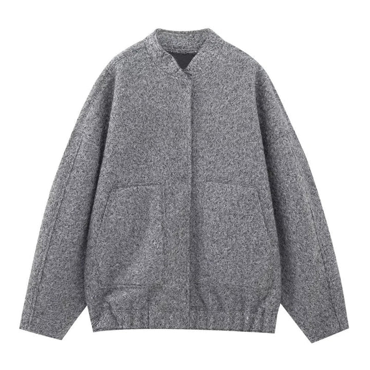 Oversized Wool Coat with Round Neck and Buttons - Selena