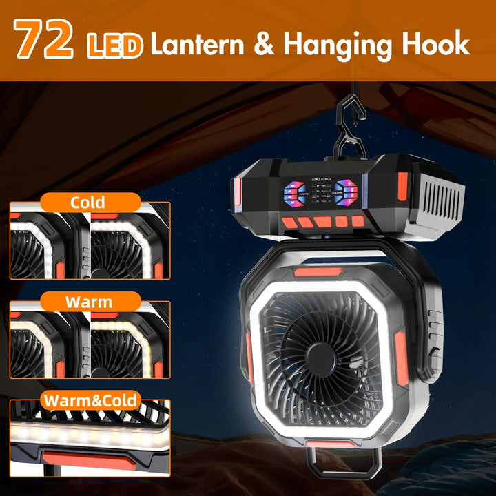 Wiederaufladbarer Campingventilator mit 40000mAh Akku & LED-Laterne – F22