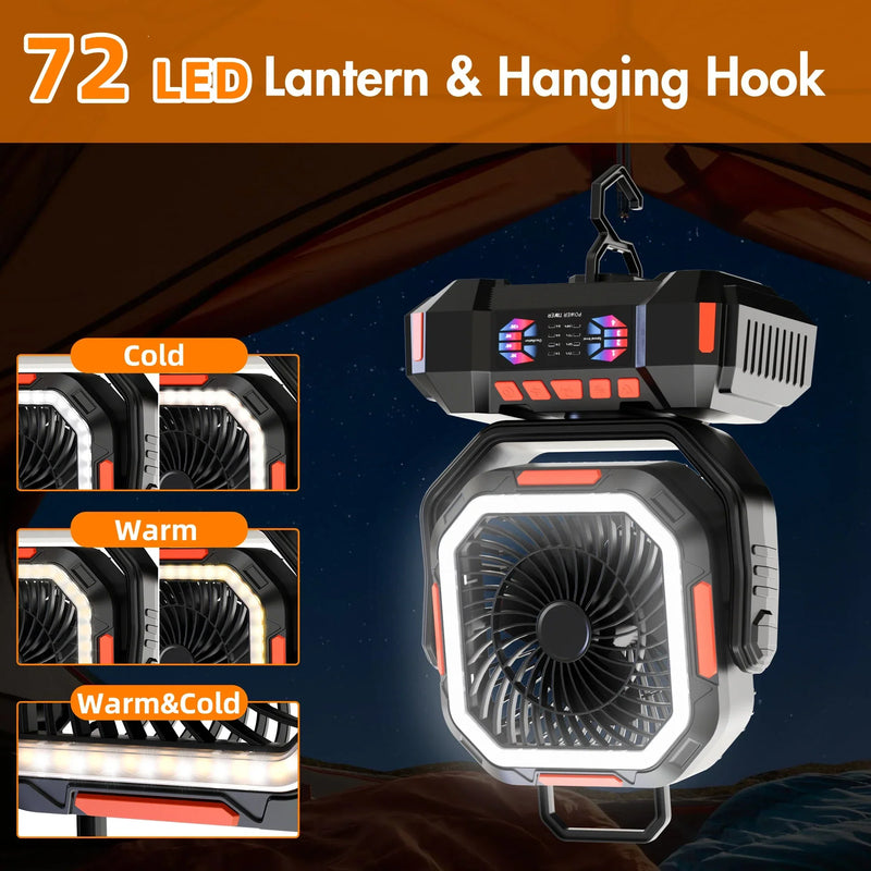 Wiederaufladbarer Campingventilator mit 40000mAh Akku & LED-Laterne – F22