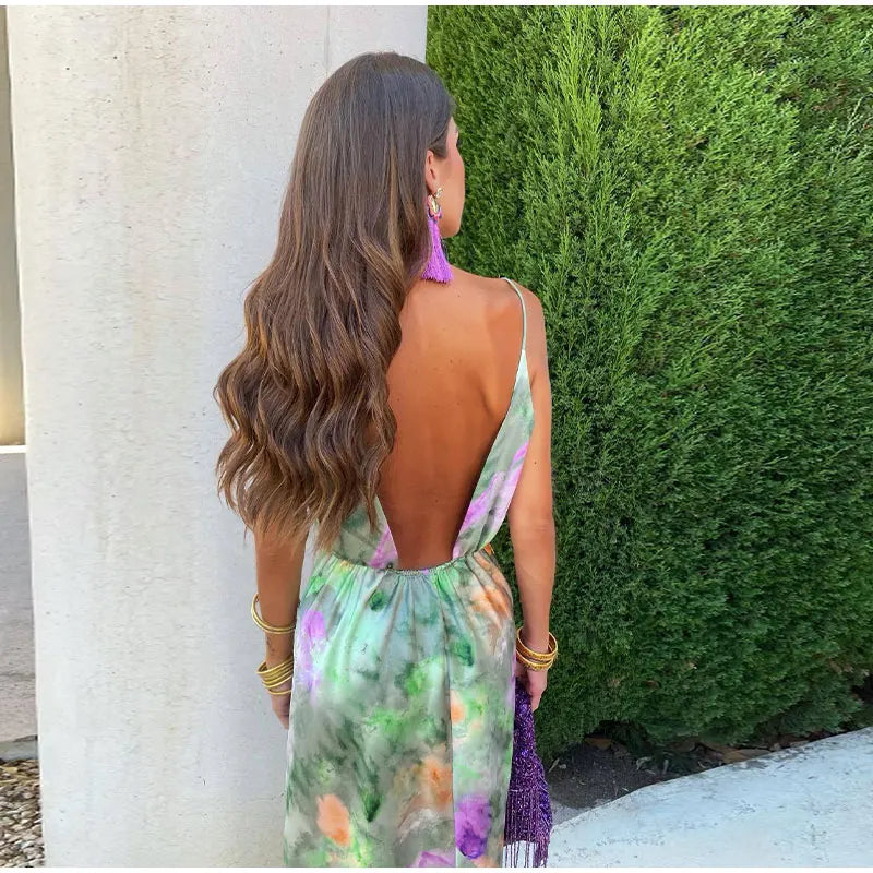 Colorful Halo-Dye Maxi Dress with Removable Scarf - Olivia
