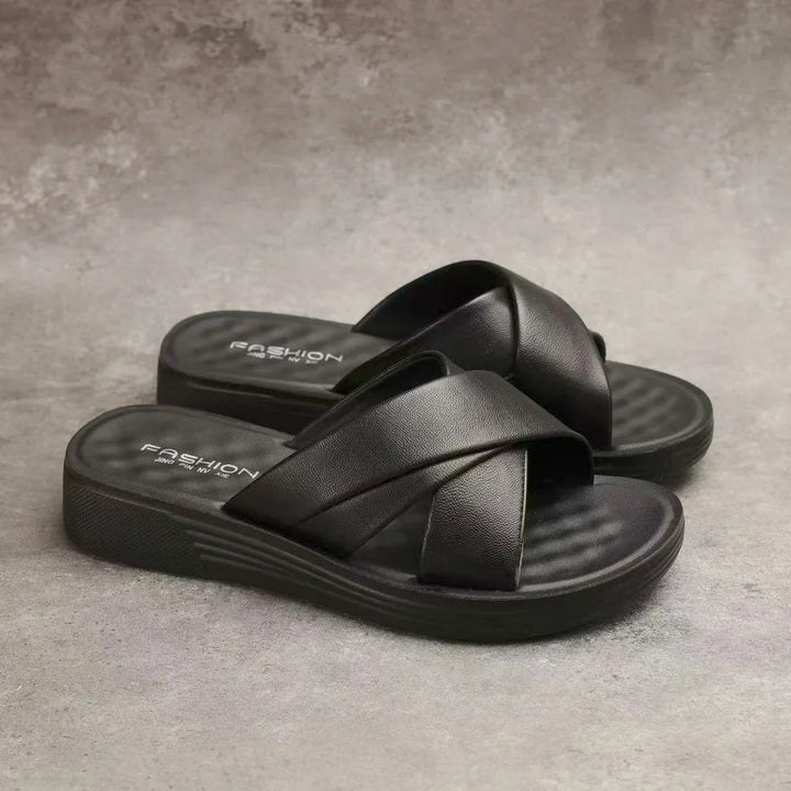 Dames Wedge-Slipper van synthetisch leer met open teengebied – Cassy
