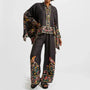 Zweiteiliges Damen-Leinen-Streetwear-Set mit Ethno-Print – Samira