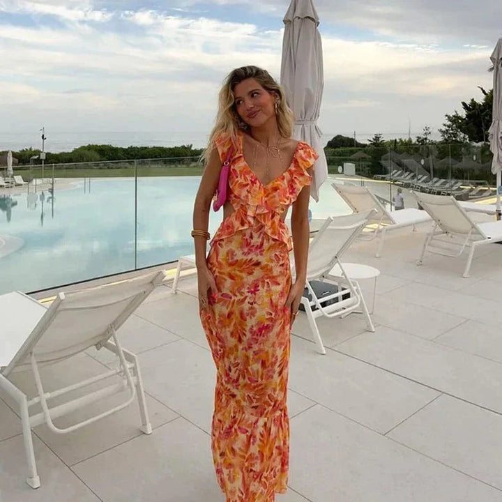 Boho Dress with Print and Ruffles - Samantha