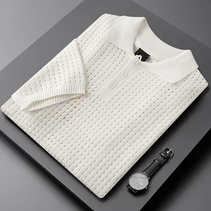 Witte Luchtige Herenpolo met Fijne Knitstructuur – Daan