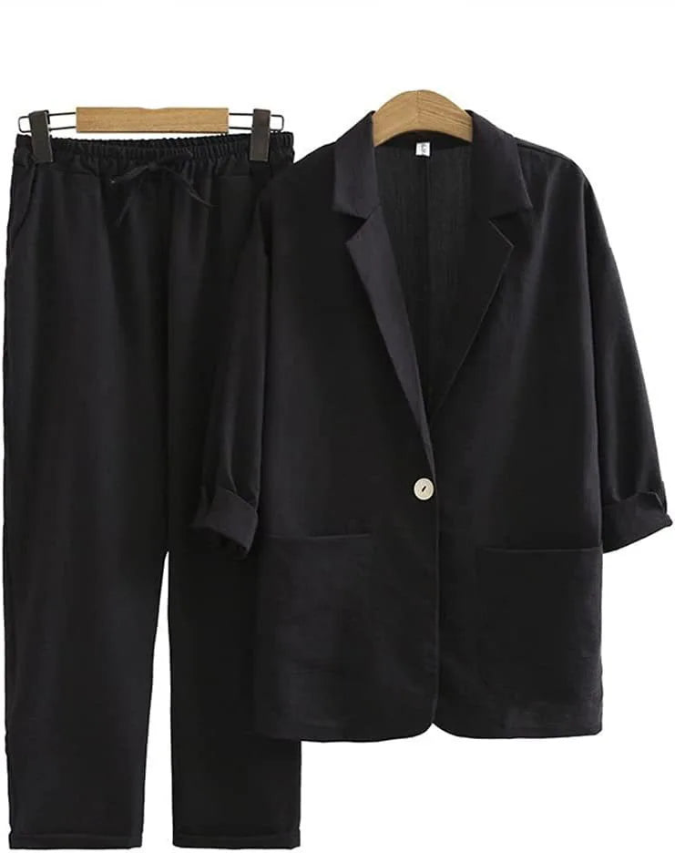 Luftiges & Stilvolles Zweiteiliges Damen-Set mit Jacke und Gerader Hose – Sorella