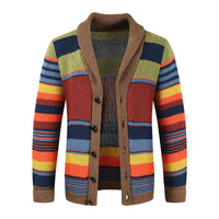 Knitted Men's Cardigan with Color Block and Geometric Pattern – Leandro