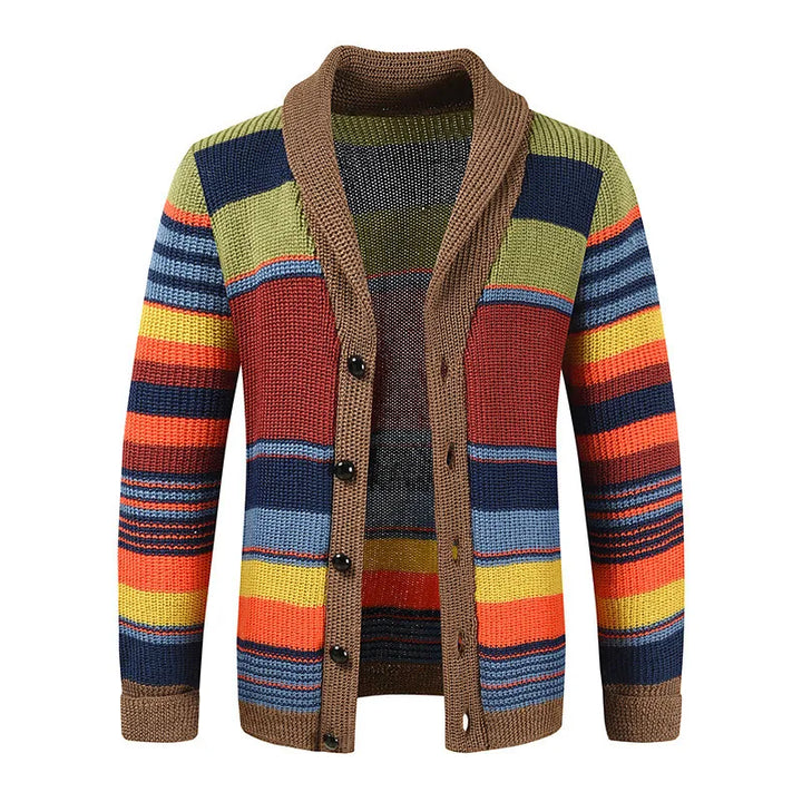 Knitted Men's Cardigan with Color Block and Geometric Pattern – Leandro