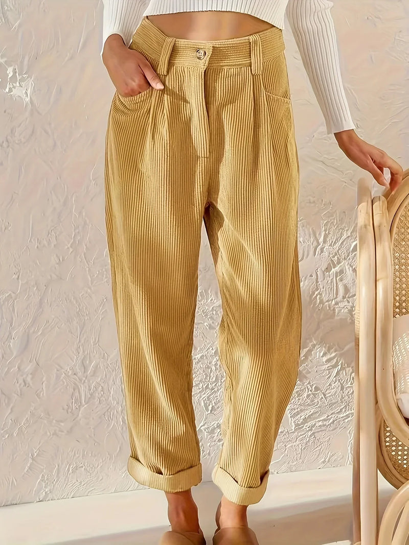 Women's Corduroy Pants with High Waist and Straight Fit – Elvira