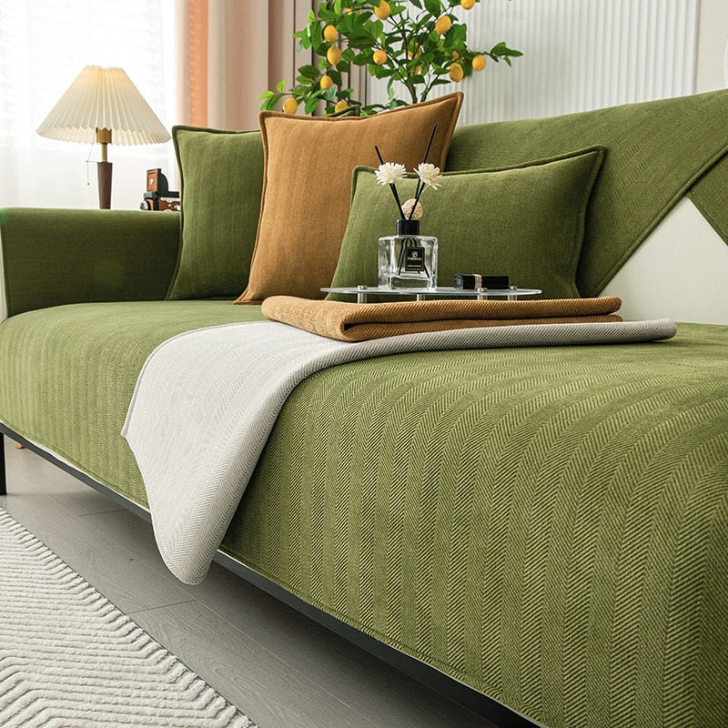 Chenille Sofaschoner mit Fischgrätstruktur – VeluraShield