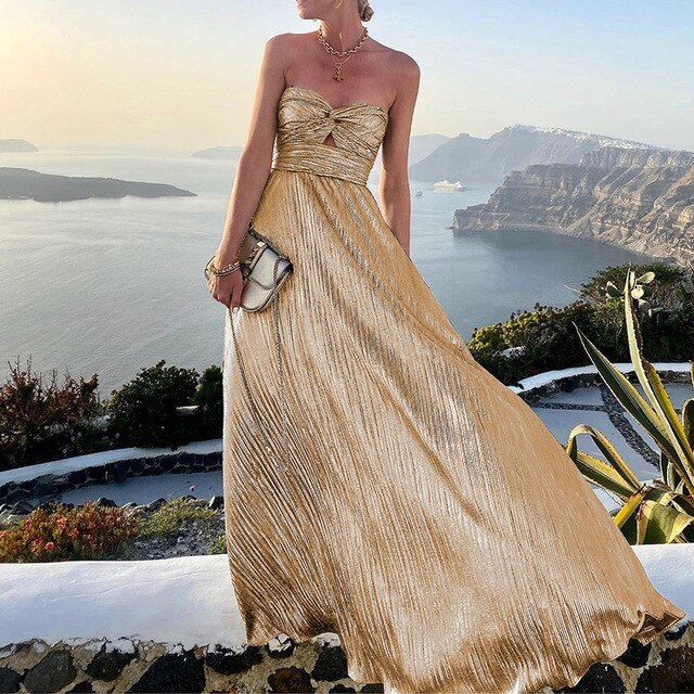 Maxi-Sommerkleid mit V-Ausschnitt und Taillenakzent – Rosa