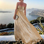 Maxi-Sommerkleid mit V-Ausschnitt und Taillenakzent – Rosa