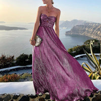 Maxi-Sommerkleid mit V-Ausschnitt und Taillenakzent – Rosa