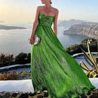Maxi-Sommerkleid mit V-Ausschnitt und Taillenakzent – Rosa
