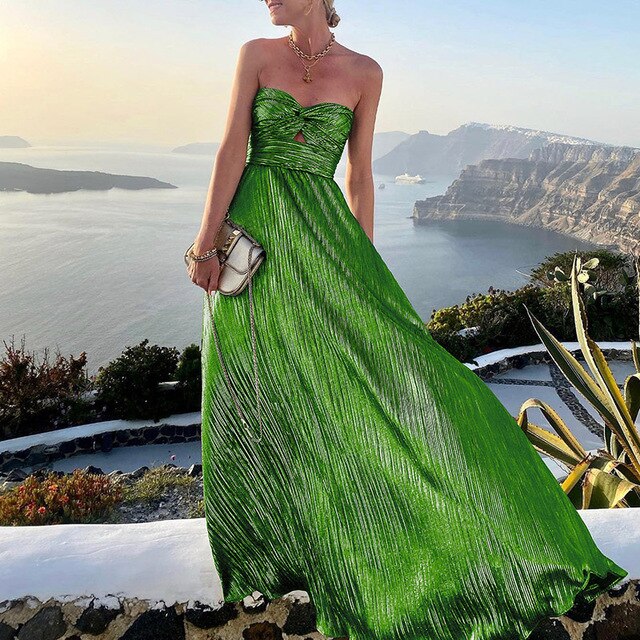 Maxi-Sommerkleid mit V-Ausschnitt und Taillenakzent – Rosa