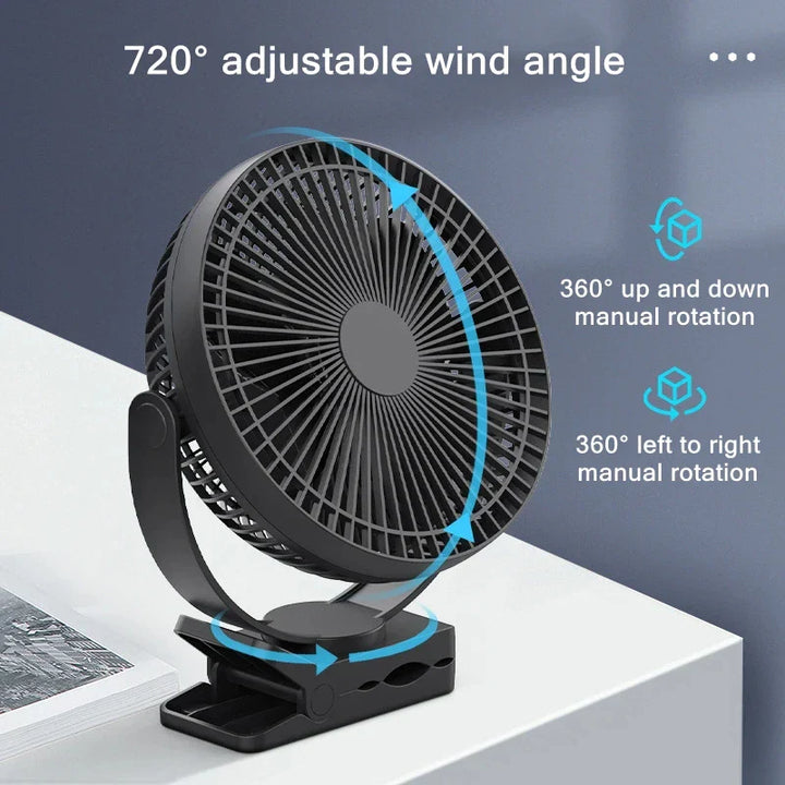 Portable USB Rechargeable Fan with 10000mAh Battery &amp; Clip – Zephyr 