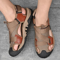 Khakifarbene Herren-Ledersandalen im Römischen Stil - Cassian