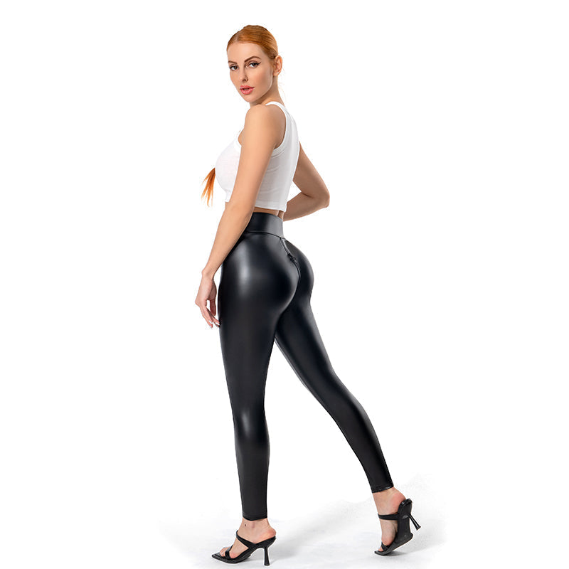 Mattes Leder Damenhose mit Reißverschluss hinten - Lena