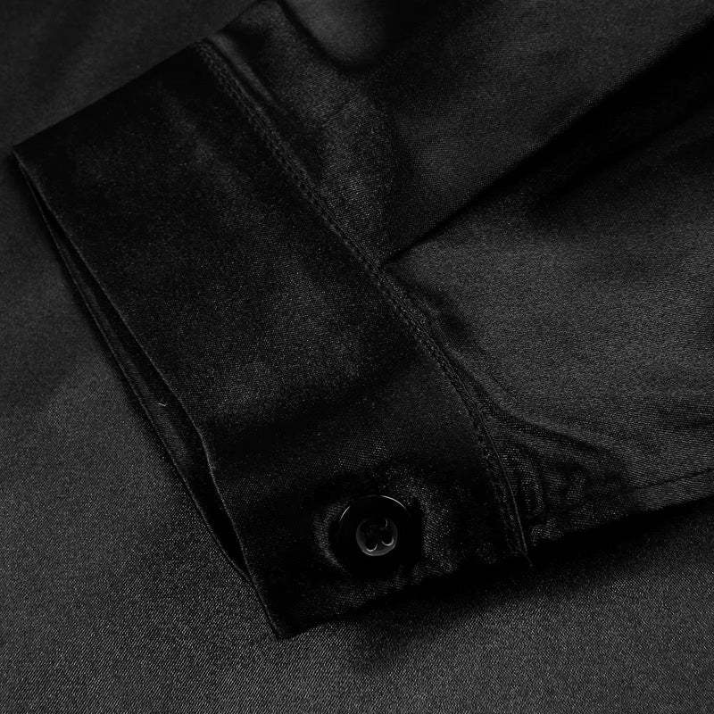 Satin women's blouse with deep V-neck & long sleeves - Daria