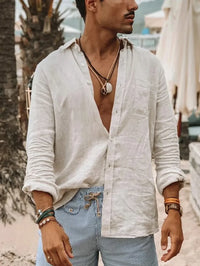 Licht heren linnen shirt met knoopsluiting - Fabio