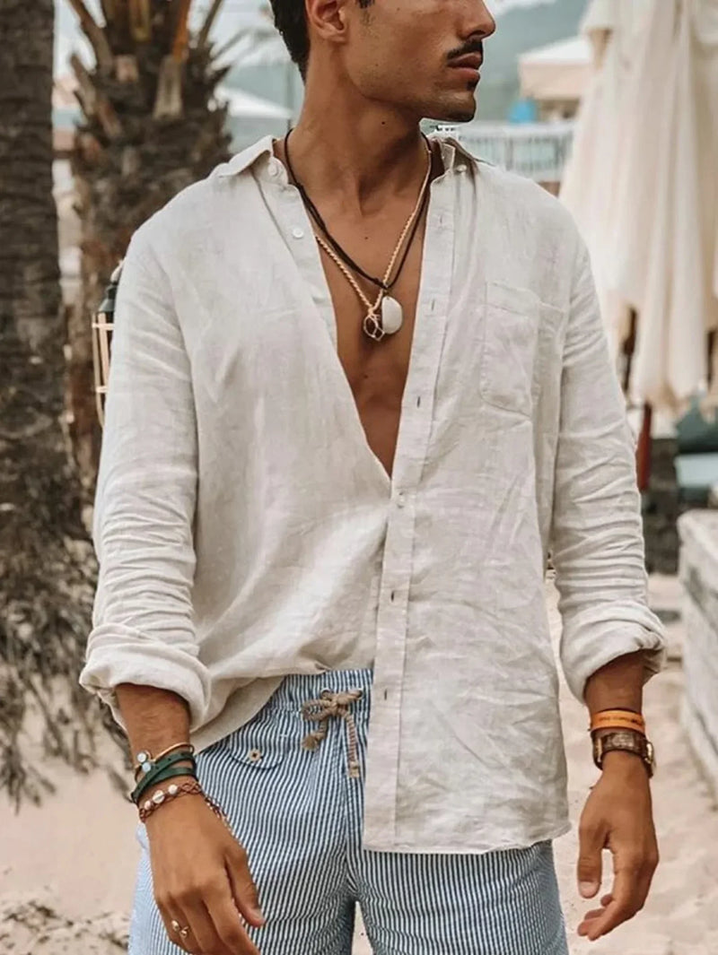 Licht heren linnen shirt met knoopsluiting - Fabio