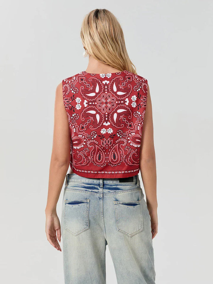 Y2K Red Bandana Wrap Cropped Top - Liora