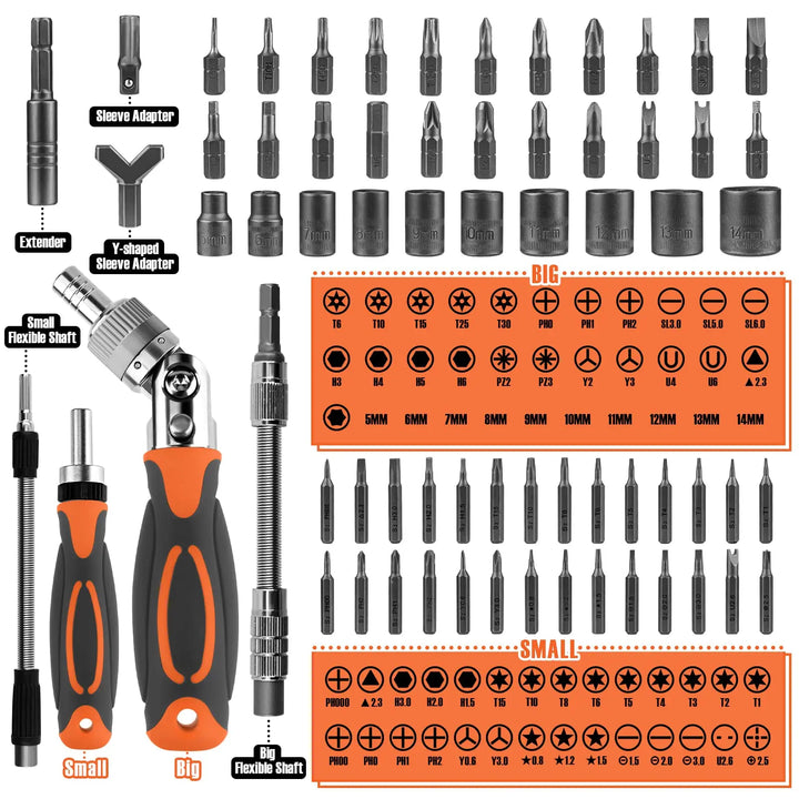 68-in-1 Ratschen-Schraubendreher-Set mit magnetischen Bits & Verlängerung – FortiDrive