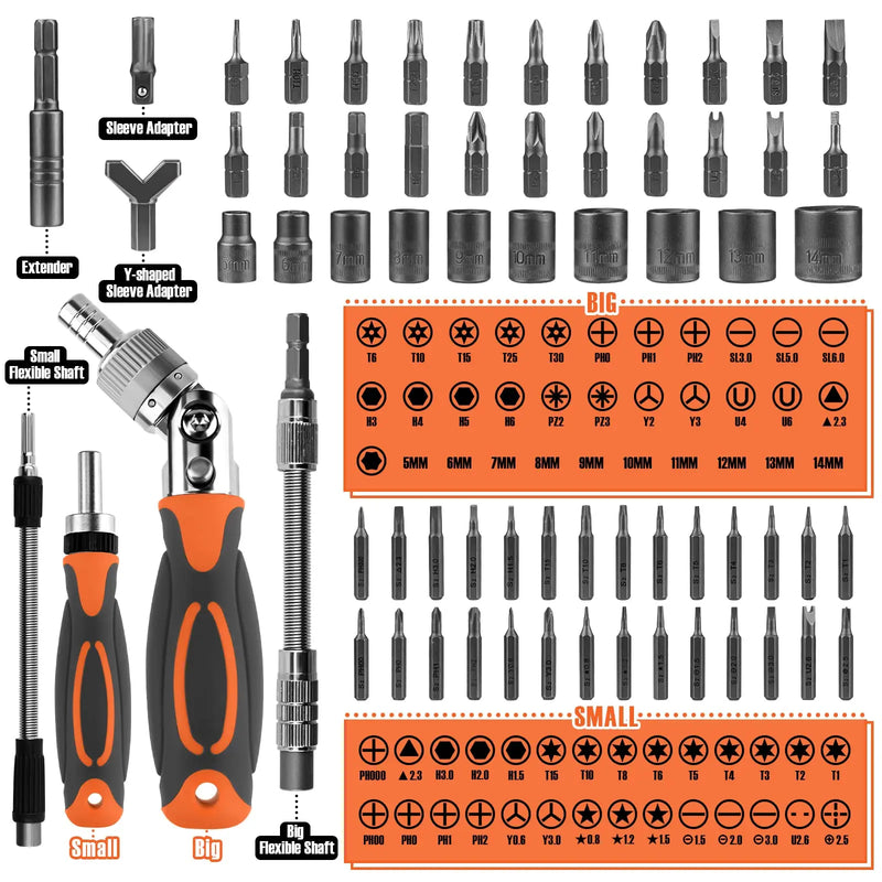 68-in-1 Ratschen-Schraubendreher-Set mit magnetischen Bits & Verlängerung – FortiDrive