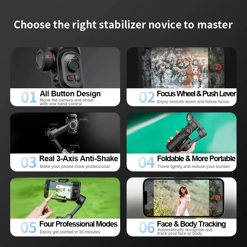 3-Achsen-Smartphone-Gimbal-Stabilisator mit AI-Tracking & Gesichtserkennung – Alvion