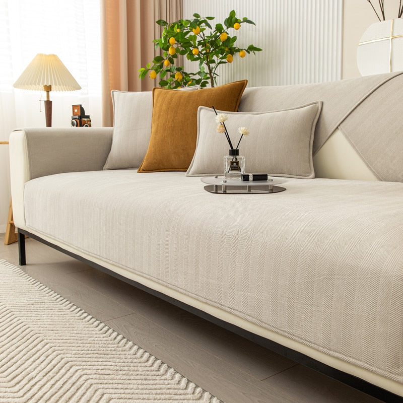 Chenille Sofaschoner mit Fischgrätstruktur – VeluraShield