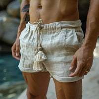 Witte Luchtige Linnen Herenshorts met Koord - Mattis