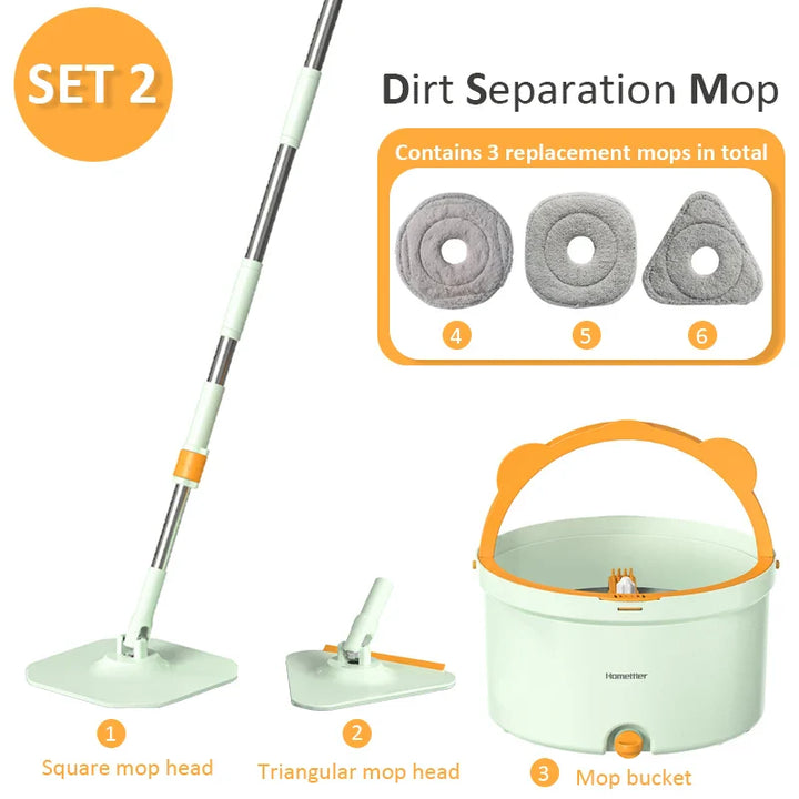 Selbstrotierender Flacher Wischmopp mit Eimer - SpinMop