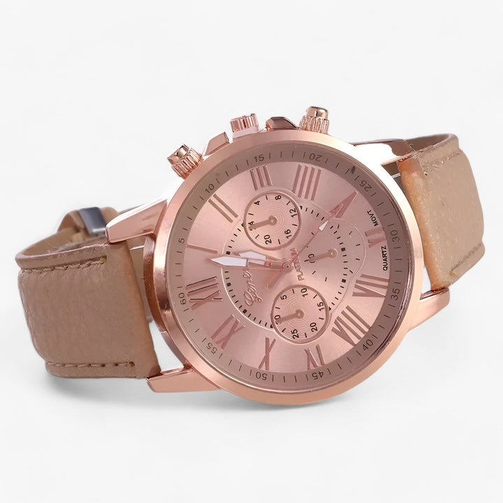 Luxuriöse wasserdichte Damenarmbanduhr mit Lederband – Camille