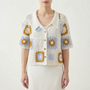 Short-Sleeved Crochet Cardigan -  Celia