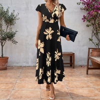 Short Sleeve V-Neck Midi Dress - Janet