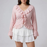 Slim Fit Ruffled Long Sleeve Top - Carmen