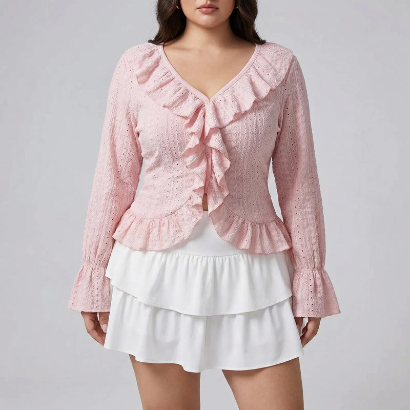 Slim Fit Ruffled Long Sleeve Top - Carmen
