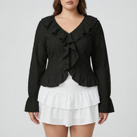 Slim Fit Ruffled Long Sleeve Top - Carmen