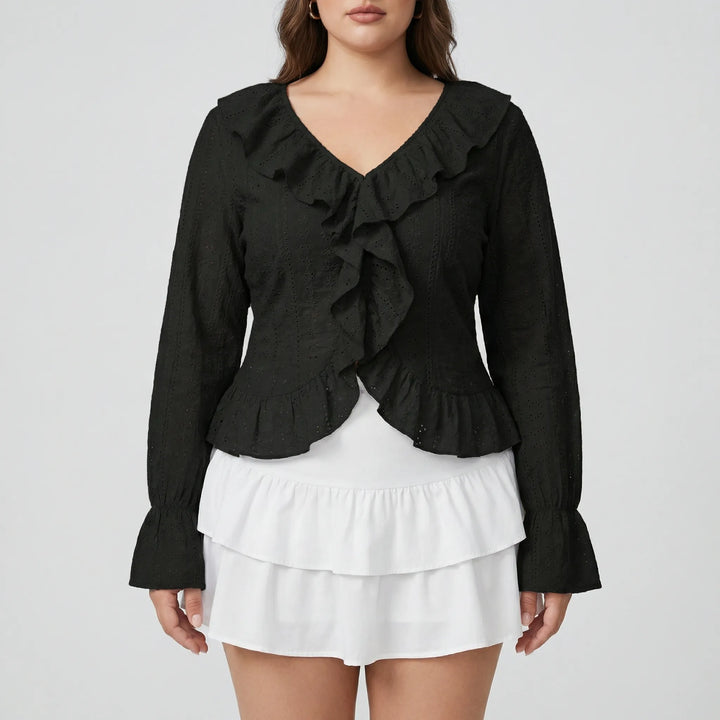 Slim Fit Ruffled Long Sleeve Top - Carmen