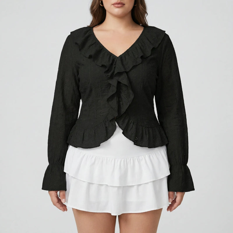 Slim Fit Ruffled Long Sleeve Top - Carmen