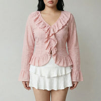 Slim Fit Ruffled Long Sleeve Top - Carmen