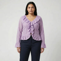 Slim Fit Ruffled Long Sleeve Top - Carmen