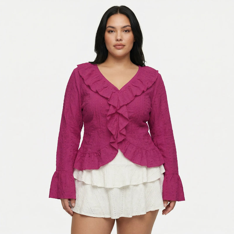 Slim Fit Ruffled Long Sleeve Top - Carmen