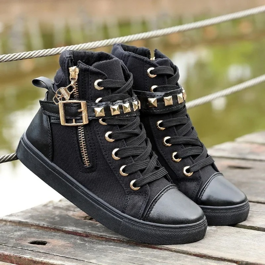 Weiße hohe Ledersneaker mit Reißverschluss für Damen - Ava