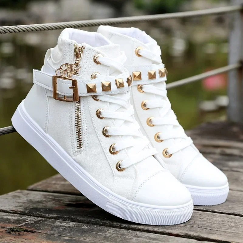 Weiße hohe Ledersneaker mit Reißverschluss für Damen - Ava