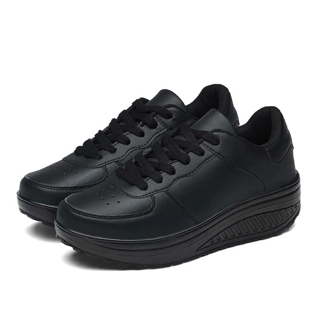 Orthopädische Damensneaker aus schwarzem Leder - FlexiStep