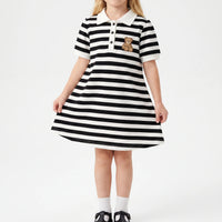 Striped Short-Sleeved A-Line Polo Dress - Cubbela