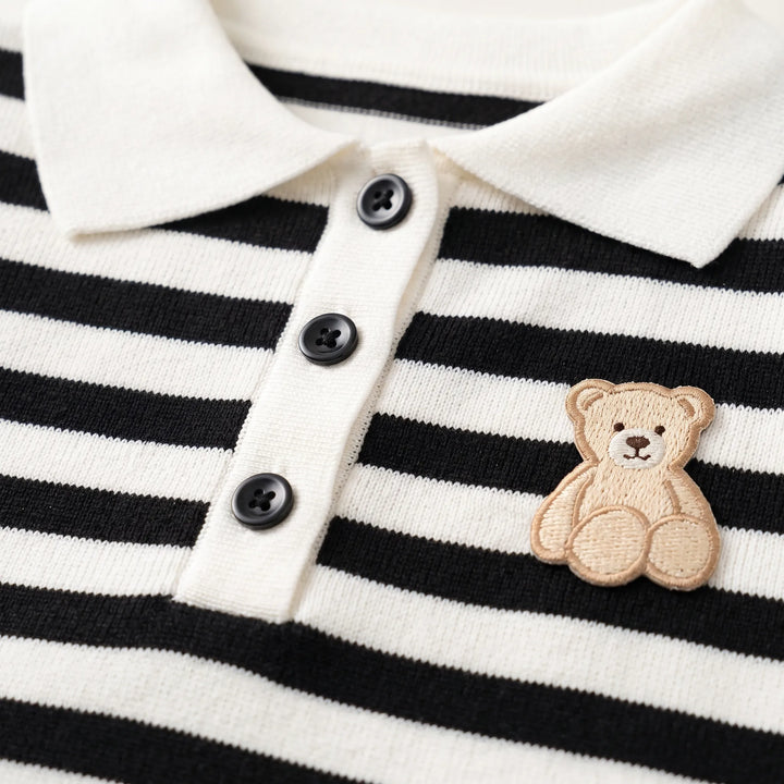 Striped Short-Sleeved A-Line Polo Dress - Cubbela