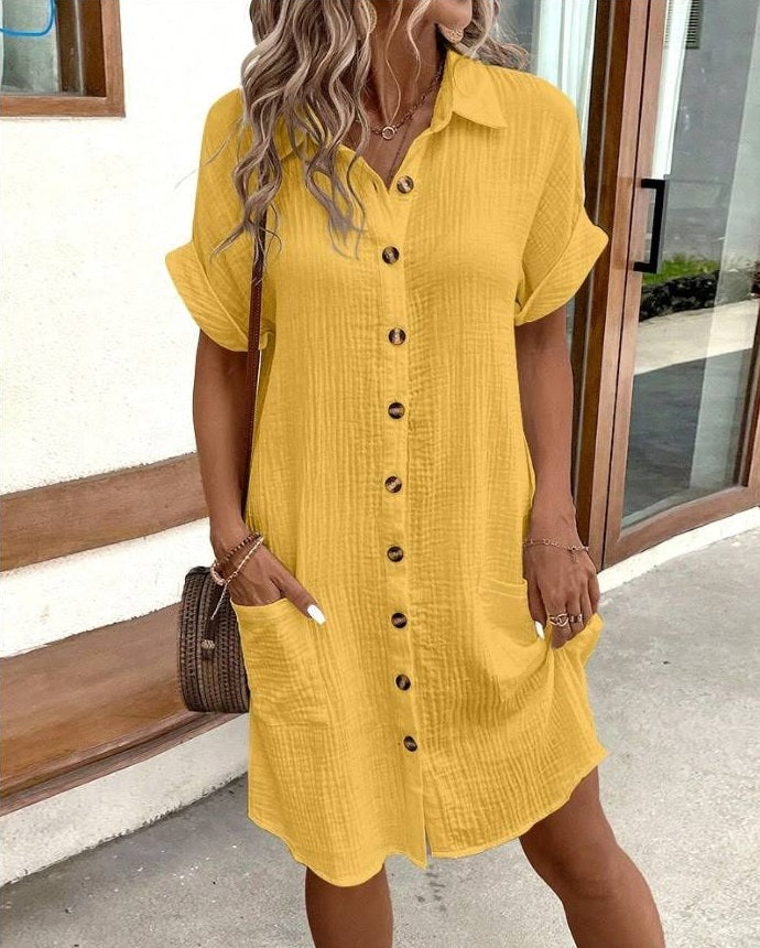 Zomerjurk met Knoopsluiting en Korte Mouwen – Lotte