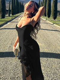 Trendiges Maxikleid mit Rüschen und Spaghettiträgern - Loyza