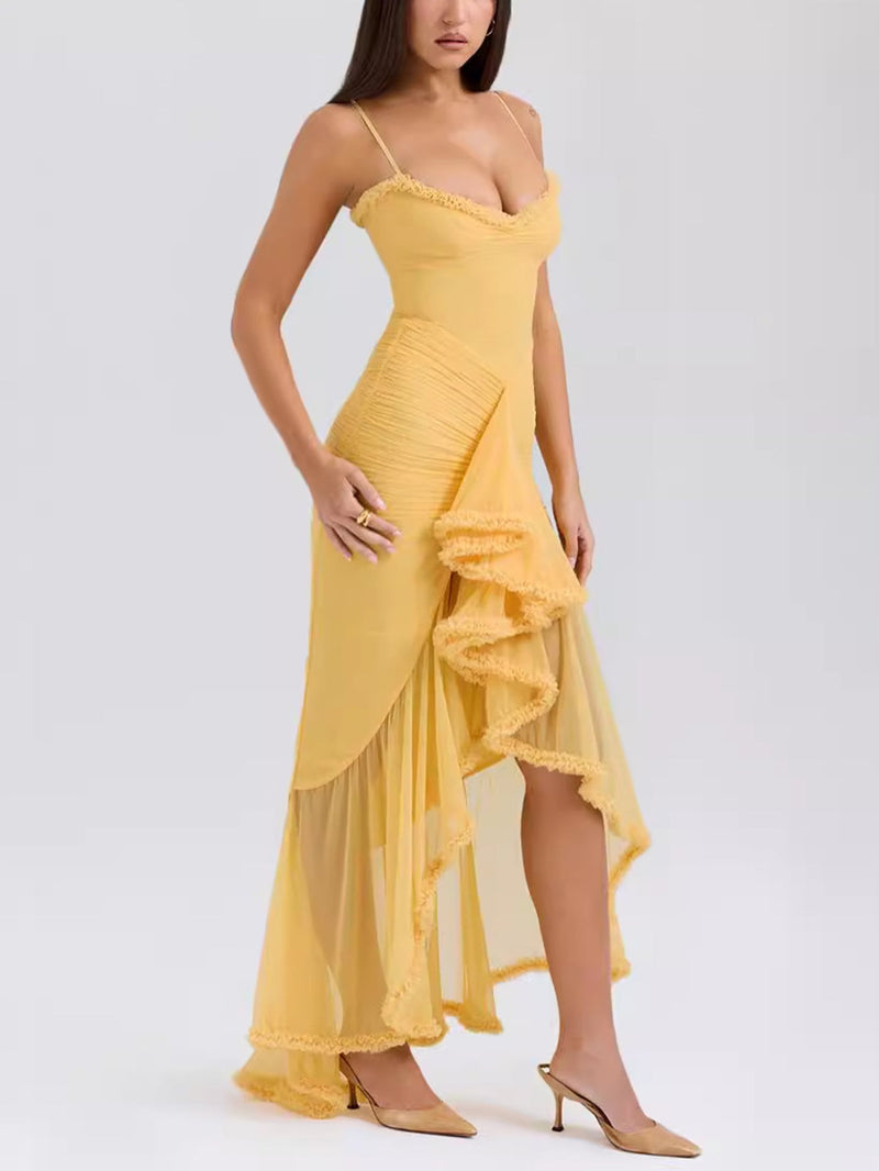 Trendiges Maxikleid mit Rüschen und Spaghettiträgern - Loyza